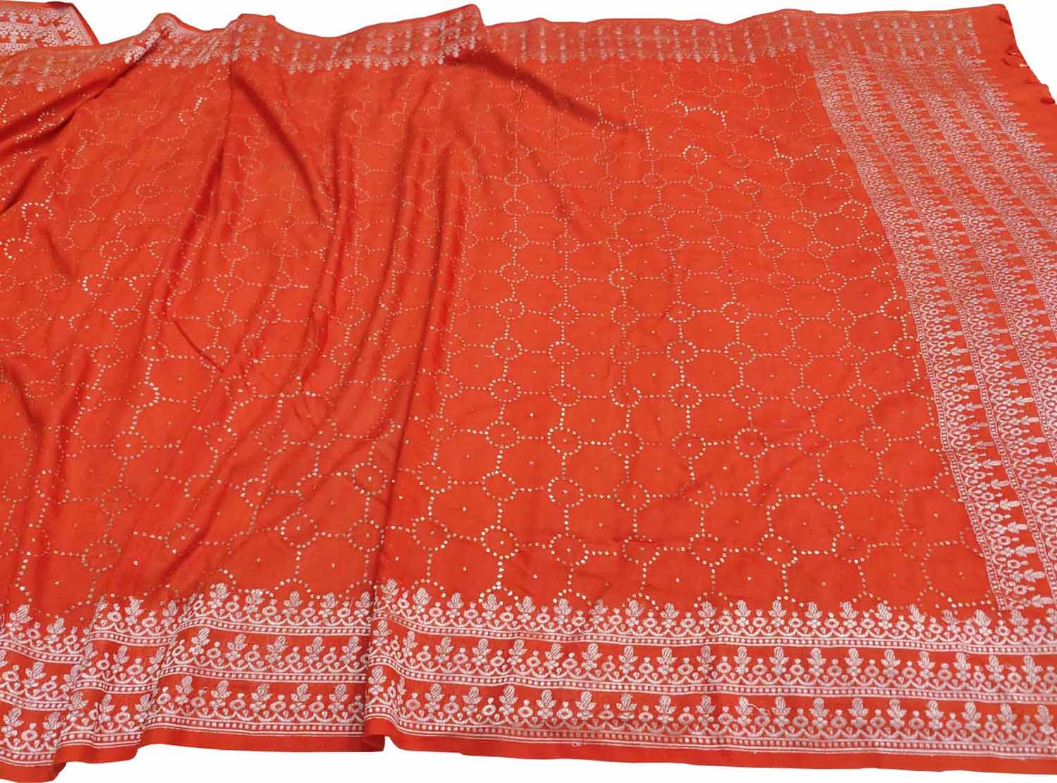Elegant Orange Banarasi Handloom Pure Moonga Silk Mukaish Work Dupatta - Luxurion World