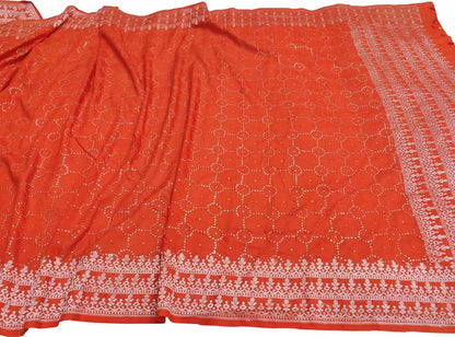 Elegant Orange Banarasi Handloom Pure Moonga Silk Mukaish Work Dupatta - Luxurion World