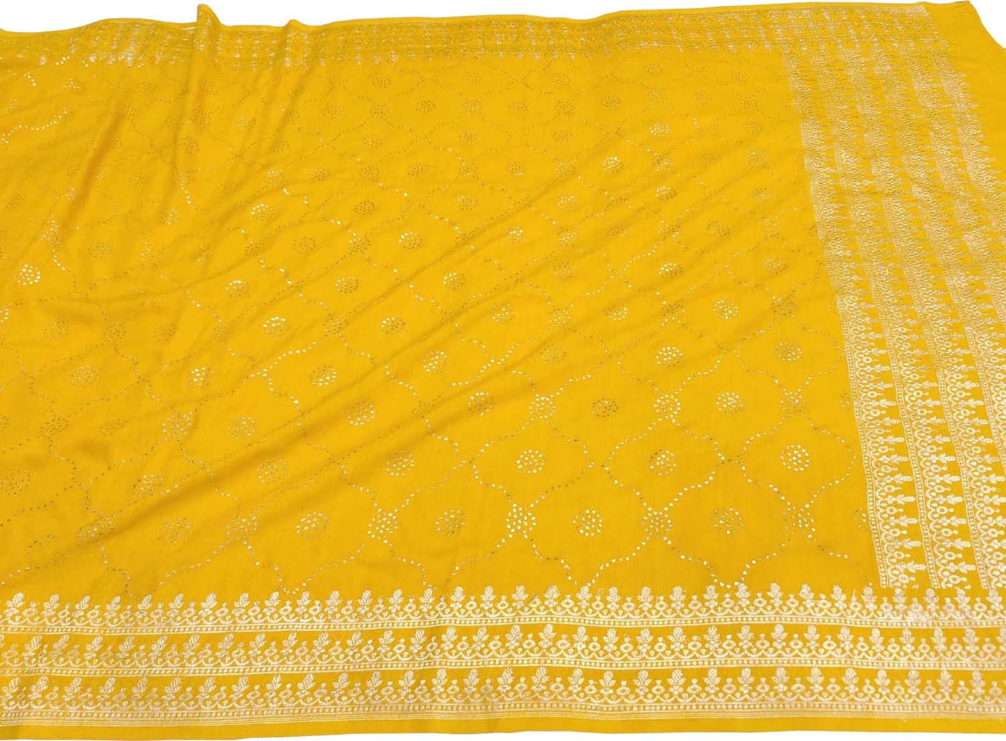 Yellow Banarasi Handloom Pure Moonga Silk Mukaish Work Dupatta - Luxurion World