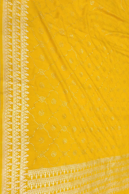 Yellow Banarasi Handloom Pure Moonga Silk Mukaish Work Dupatta - Luxurion World