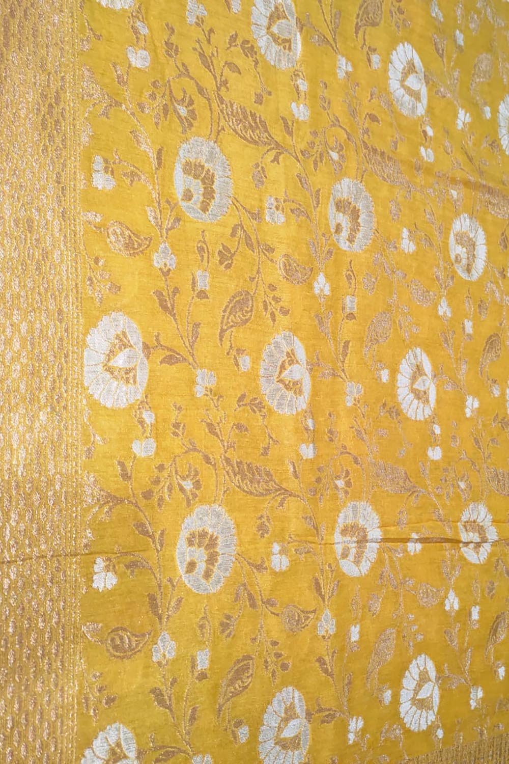 Yellow Banarasi Handloom Pure Moonga Silk Dupatta - Luxurion World- Crafted Heirlooms