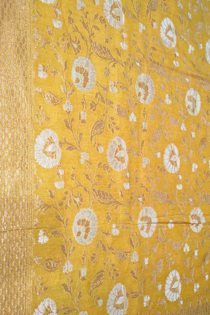 Yellow Banarasi Handloom Pure Moonga Silk Dupatta - Luxurion World