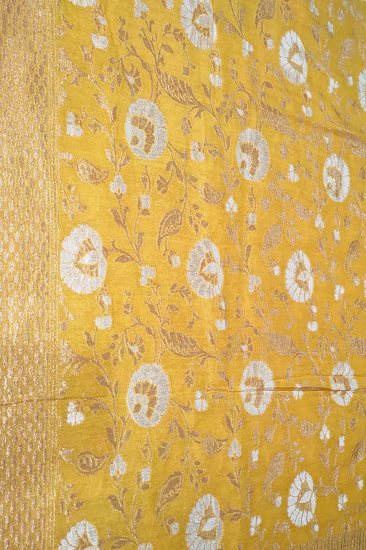 Yellow Banarasi Handloom Pure Moonga Silk Dupatta - Luxurion World