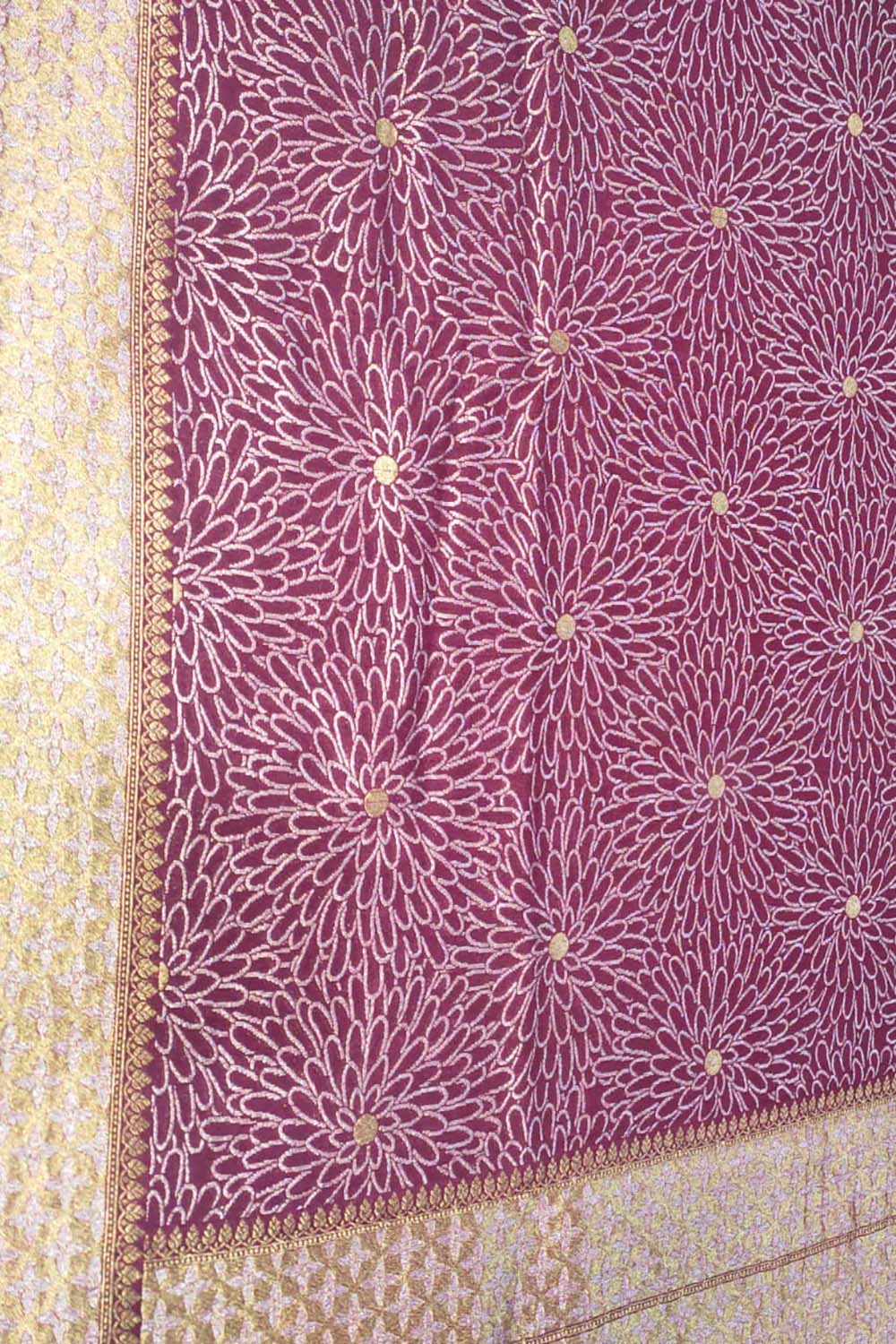 Exquisite Purple Banarasi Handloom Pure Moonga Silk Dupatta - Luxurion World- Crafted Heirlooms