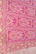Beautiful Pink Banarasi Handloom Pure Moonga Silk Dupatta - Luxurion World- Crafted Heirlooms