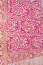 Beautiful Pink Banarasi Handloom Pure Moonga Silk Dupatta - Luxurion World- Crafted Heirlooms