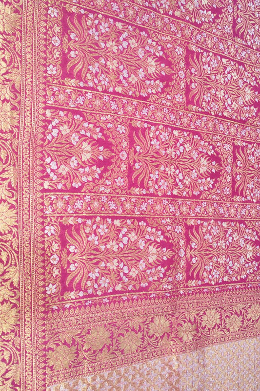 Beautiful Pink Banarasi Handloom Pure Moonga Silk Dupatta - Luxurion World