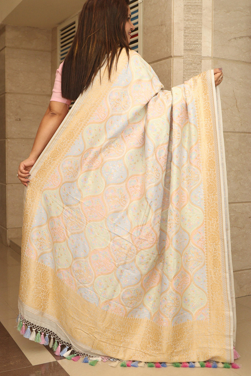 Stunning Dyeable Banarasi Handloom Pure Georgette Meenakari Dupatta - Luxurion World- Crafted Heirlooms