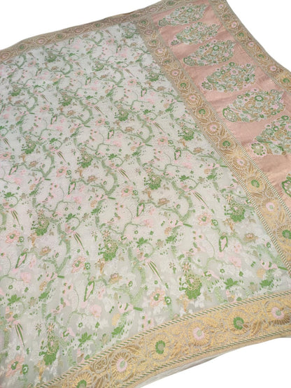 Stunning Dyeable Banarasi Handloom Pure Georgette Meenakari Dupatta - Luxurion World