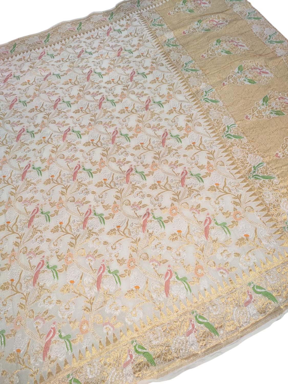 Stunning Dyeable Banarasi Handloom Pure Georgette Meenakari Dupatta - Luxurion World- Crafted Heirlooms