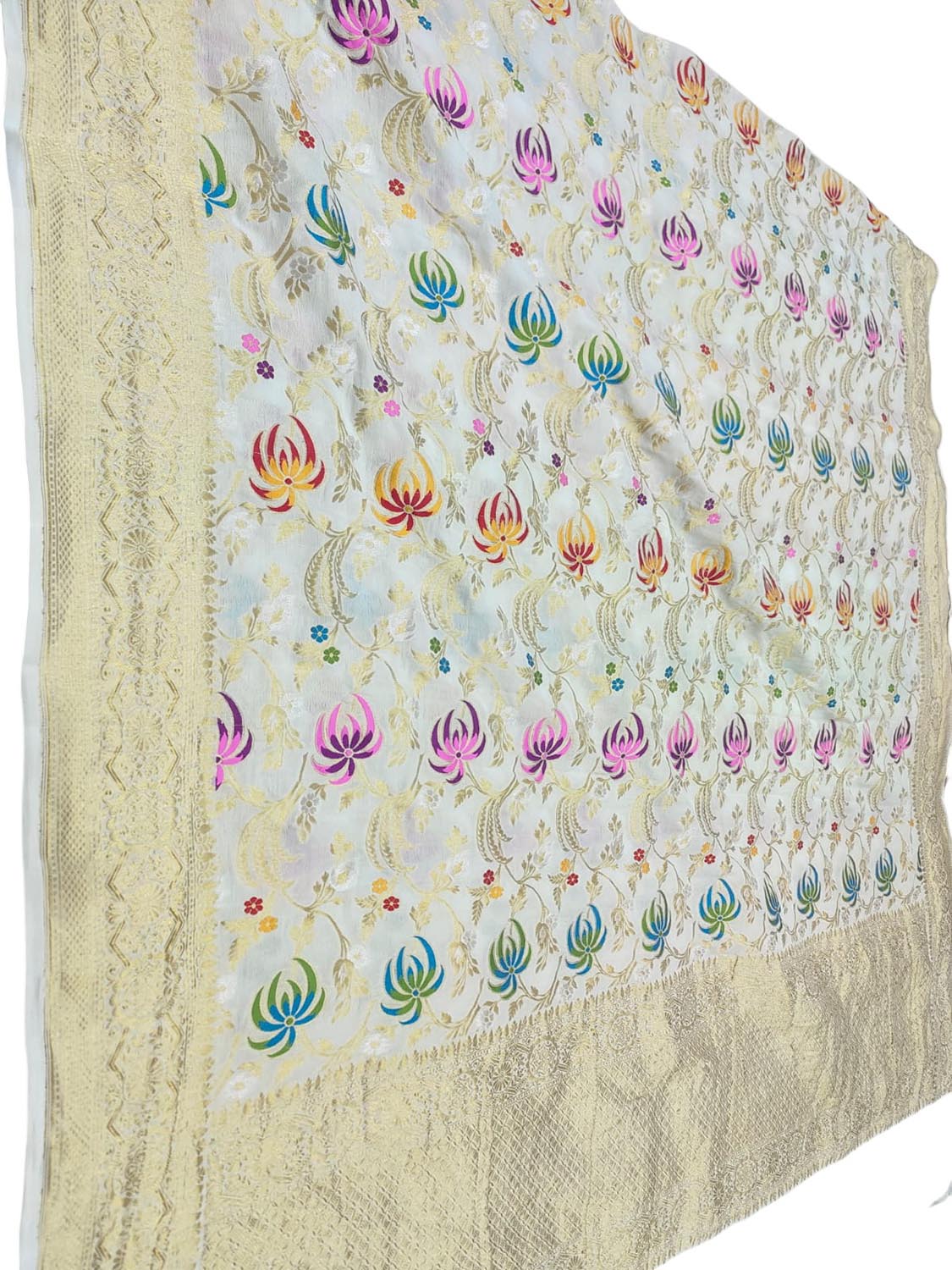 Dyeable Handloom Banarasi Pure Georgette Flower Design Meenakari Dupatta - Luxurion World- Crafted Heirlooms