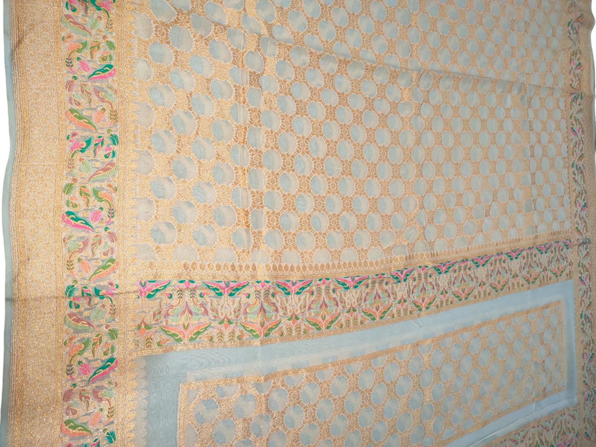 Dyeable Handloom Banarasi Pure Georgette Meenakari Dupatta - Luxurion World- Crafted Heirlooms