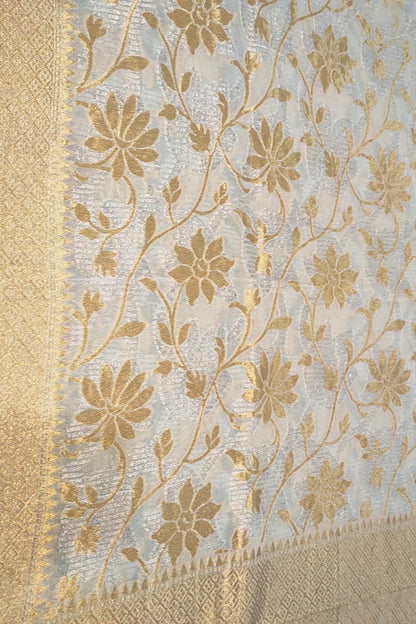 Dyeable Handloom Banarasi Pure Georgette Flower Design Jaal Work Dupatta - Luxurion World