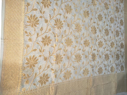 Dyeable Handloom Banarasi Pure Georgette Flower Design Jaal Work Dupatta - Luxurion World