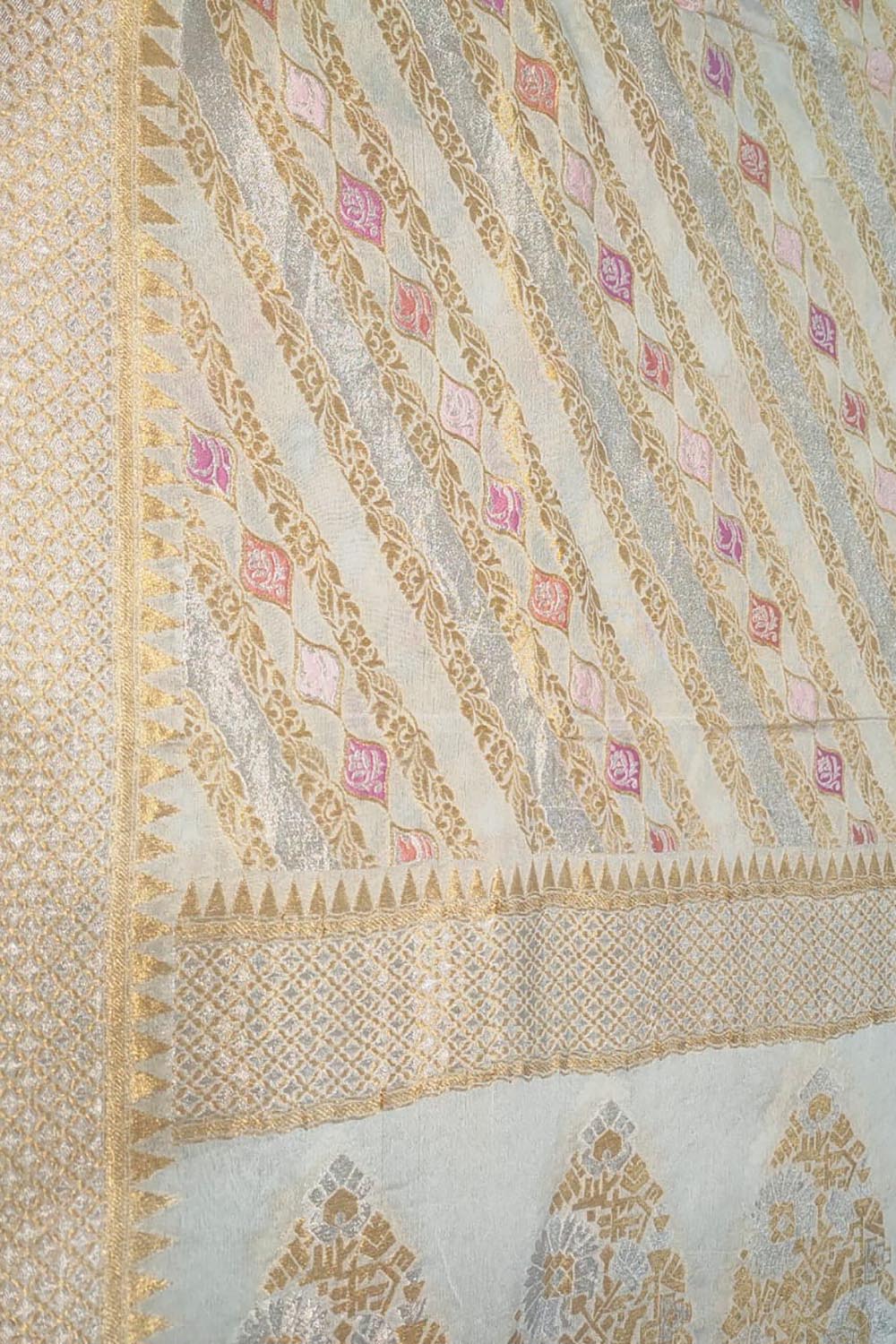 Dyeable Handloom Banarasi Pure Georgette Meenakari Dupatta - Luxurion World- Crafted Heirlooms