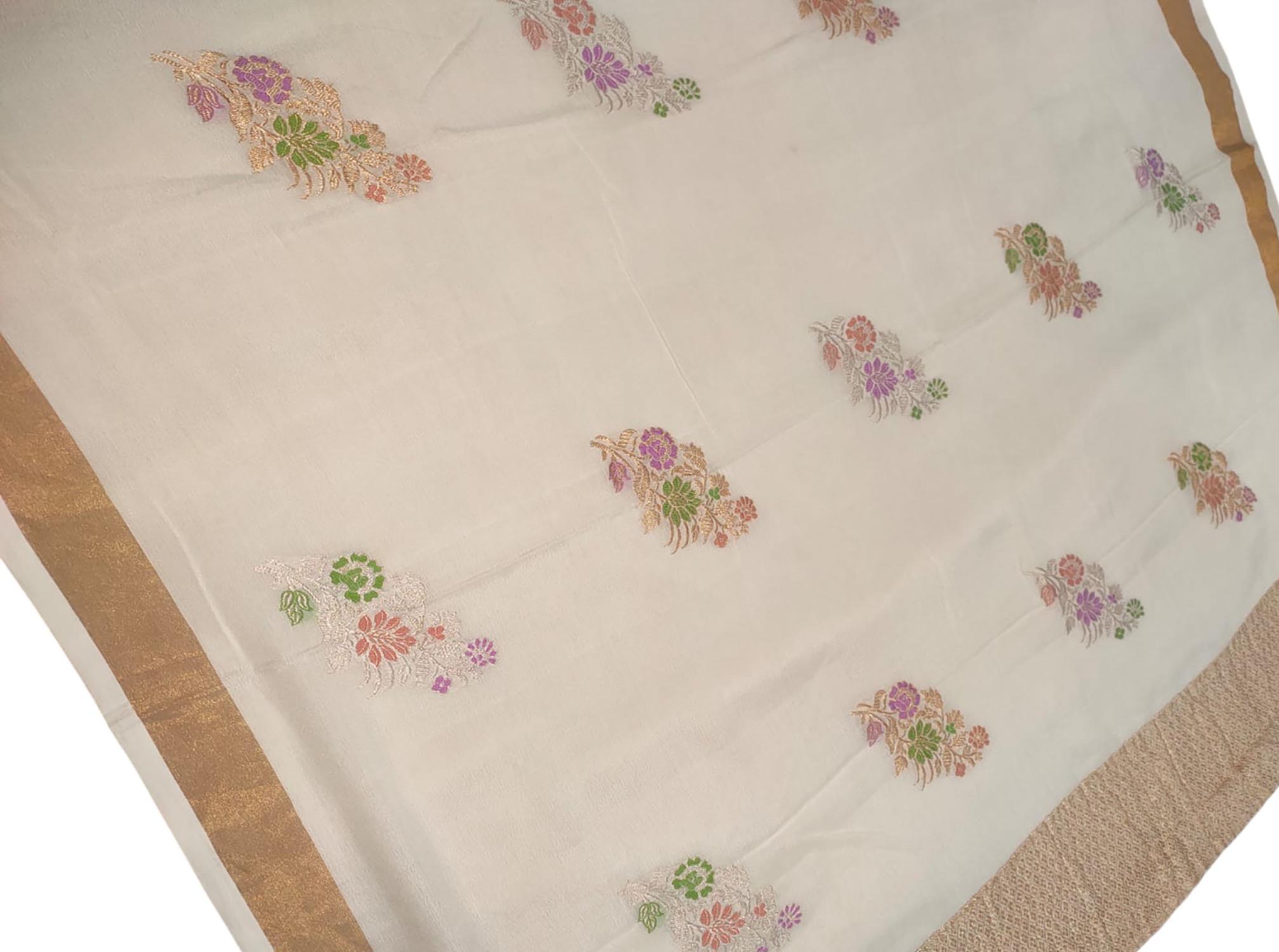 Dyeable Handloom Banarasi Pure Georgette Meenakari Dupatta - Luxurion World- Crafted Heirlooms