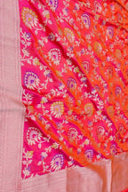 Pink Handloom Banarasi Pure Katan Silk Meenakari Flower Design Dupatta - Luxurion World- Crafted Heirlooms