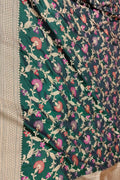 Green Handloom Banarasi Pure Katan Silk Meenakari Flower Design Dupatta - Luxurion World- Crafted Heirlooms