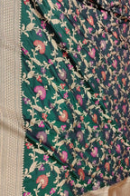 Green Handloom Banarasi Pure Katan Silk Meenakari Flower Design Dupatta - Luxurion World- Crafted Heirlooms