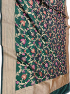 Green Handloom Banarasi Pure Katan Silk Meenakari Flower Design Dupatta - Luxurion World- Crafted Heirlooms