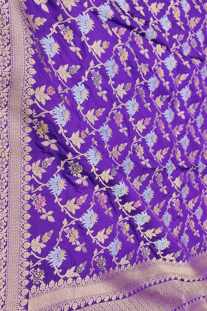 Purple Handloom Banarasi Pure Katan Silk Meenakari Flower Design Dupatta - Luxurion World