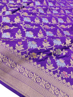 Purple Handloom Banarasi Pure Katan Silk Meenakari Flower Design Dupatta - Luxurion World- Crafted Heirlooms