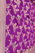Purple Handloom Banarasi Pure Katan Silk Meenakari Flower Design Dupatta - Luxurion World- Crafted Heirlooms