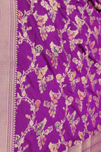 Purple Handloom Banarasi Pure Katan Silk Meenakari Flower Design Dupatta - Luxurion World- Crafted Heirlooms
