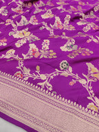 Purple Handloom Banarasi Pure Katan Silk Meenakari Flower Design Dupatta - Luxurion World- Crafted Heirlooms