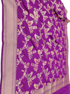 Purple Handloom Banarasi Pure Katan Silk Meenakari Flower Design Dupatta - Luxurion World- Crafted Heirlooms