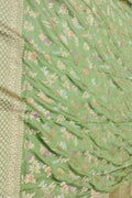 Green Handloom Banarasi Pure Katan Silk Meenakari Flower Design Dupatta - Luxurion World- Crafted Heirlooms