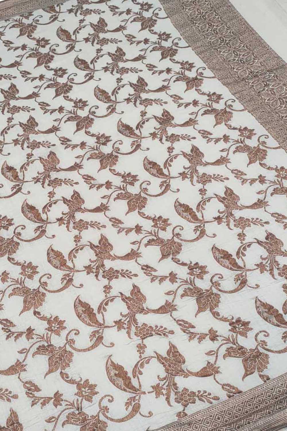 Dyeable Banarasi Handloom Pure Moonga Antique Zari Flower Design Dupatta - Luxurion World- Crafted Heirlooms