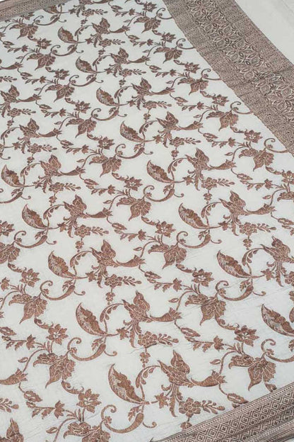 Dyeable Banarasi Handloom Pure Moonga Antique Zari Flower Design Dupatta - Luxurion World