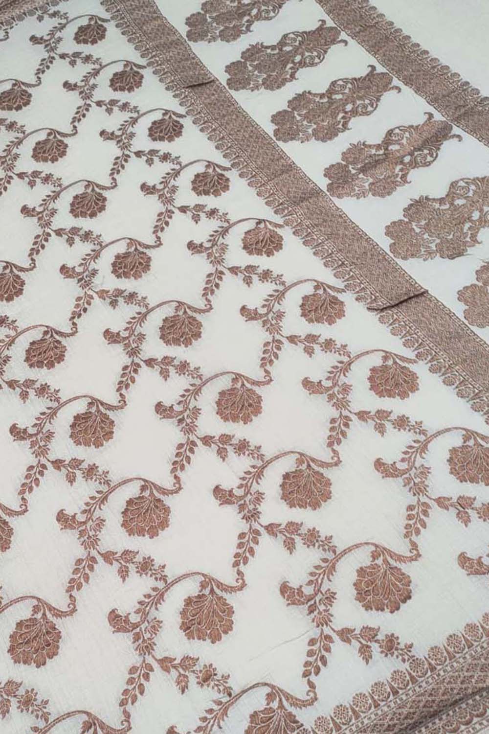 Dyeable Banarasi Flower Design Handloom Pure Moonga Antique Zari Dupatta - Luxurion World- Crafted Heirlooms