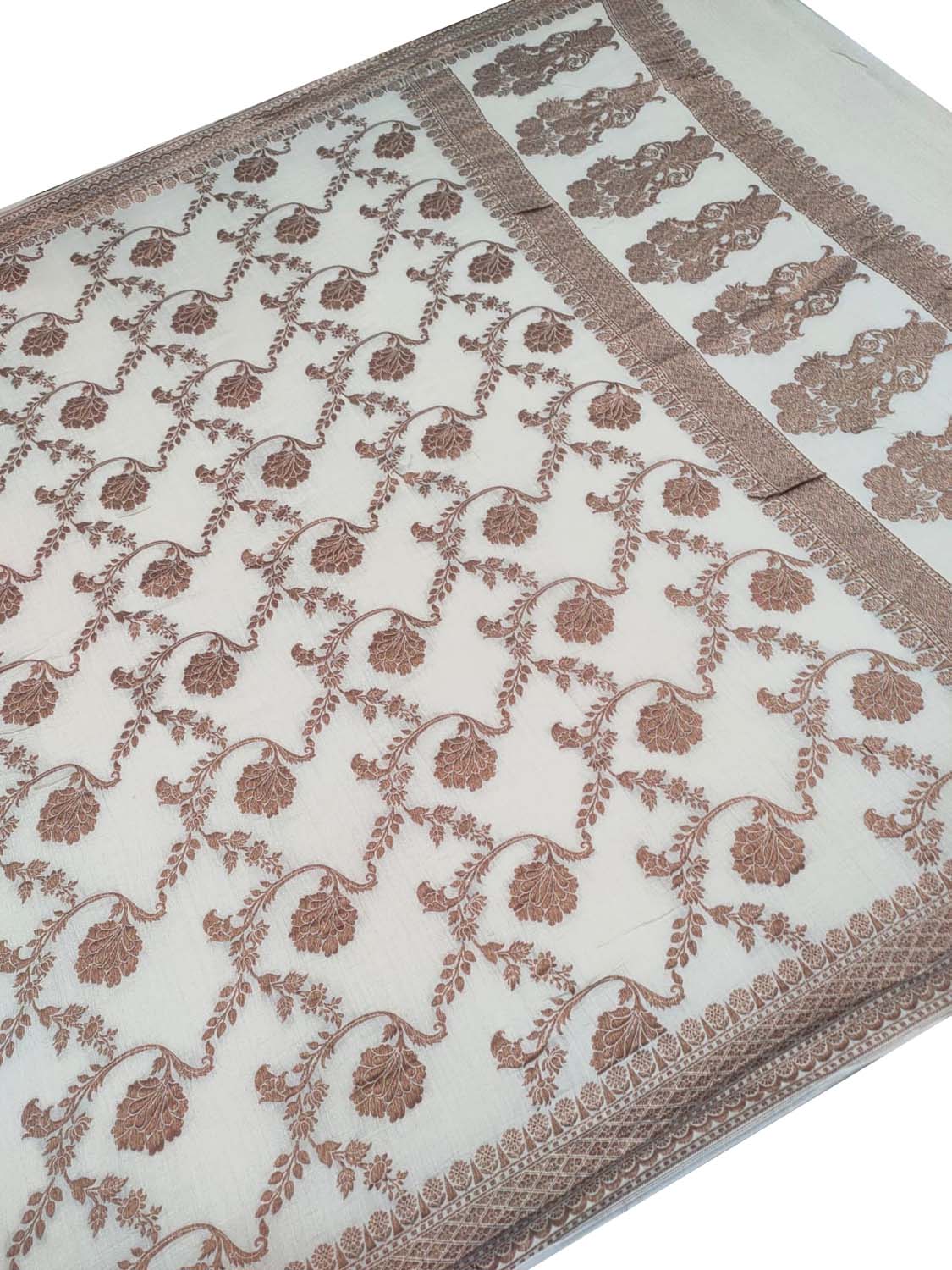 Dyeable Banarasi Flower Design Handloom Pure Moonga Antique Zari Dupatta - Luxurion World- Crafted Heirlooms