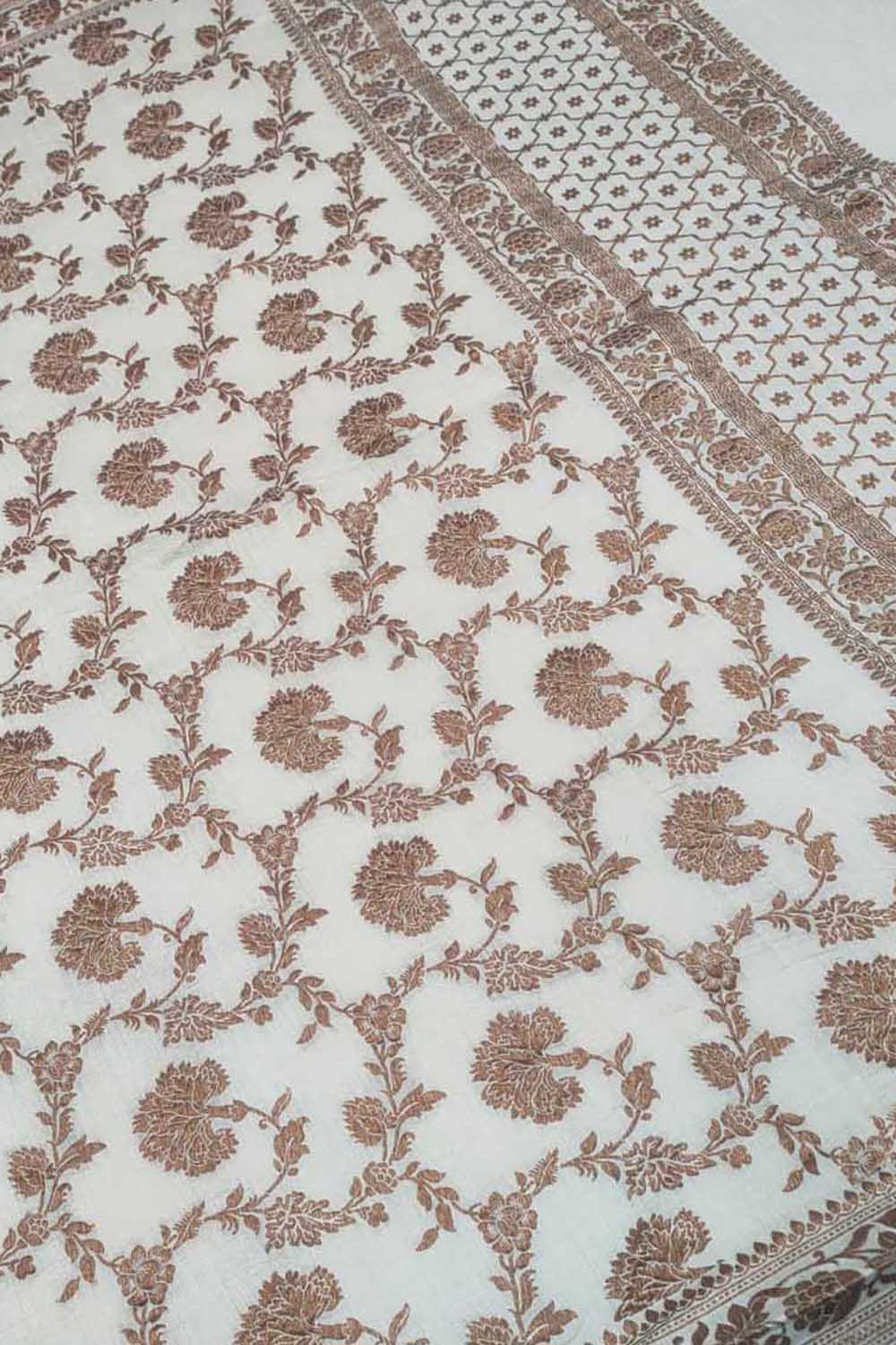 Dyeable Banarasi Flower Design Handloom Pure Moonga Antique Zari Jaal Dupatta - Luxurion World