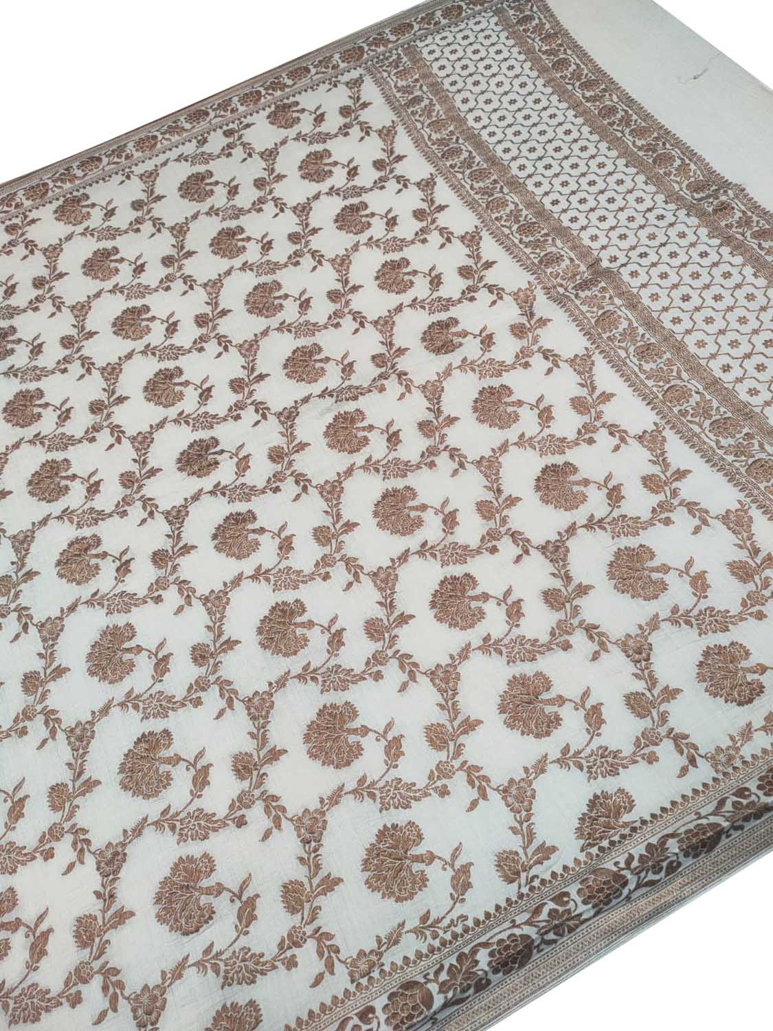 Dyeable Banarasi Flower Design Handloom Pure Moonga Antique Zari Jaal Dupatta - Luxurion World