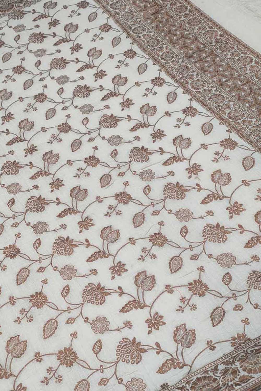 Dyeable Banarasi Handloom Pure Moonga Antique Zari Flower Design Dupatta - Luxurion World- Crafted Heirlooms