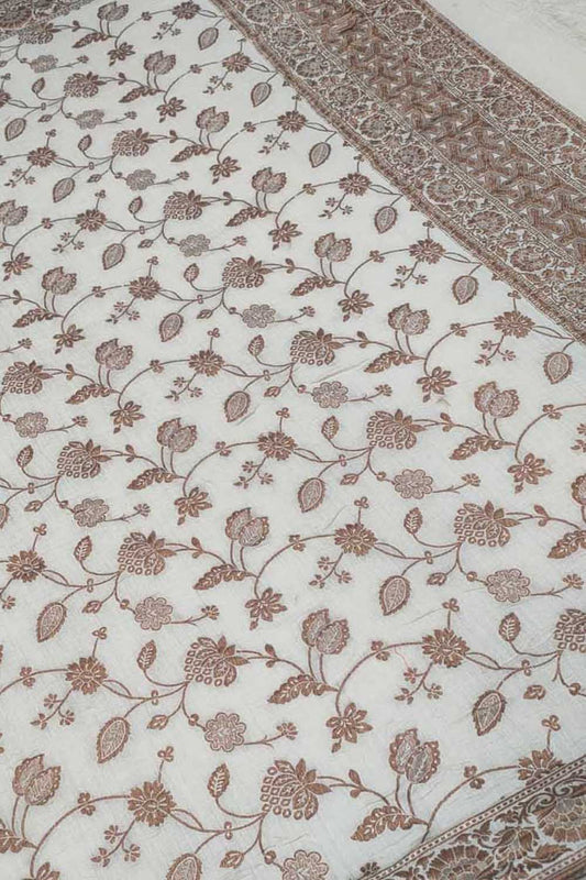 Dyeable Banarasi Handloom Pure Moonga Antique Zari Flower Design Dupatta - Luxurion World