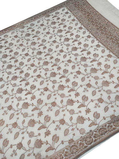 Dyeable Banarasi Handloom Pure Moonga Antique Zari Flower Design Dupatta - Luxurion World