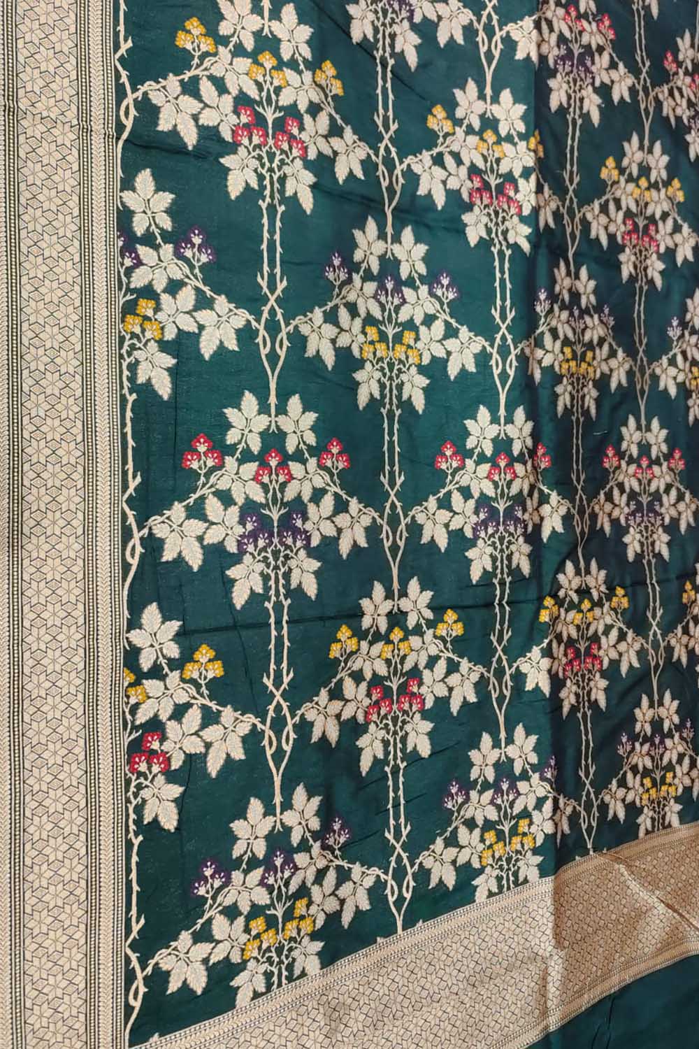 Green Banarasi Handloom Pure Katan Silk Jaal Work Dupatta - Luxurion World