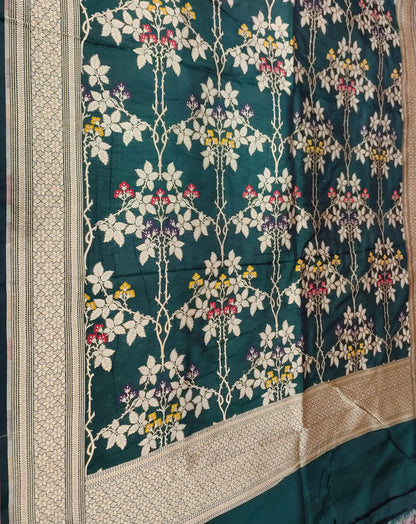 Green Banarasi Handloom Pure Katan Silk Jaal Work Dupatta - Luxurion World