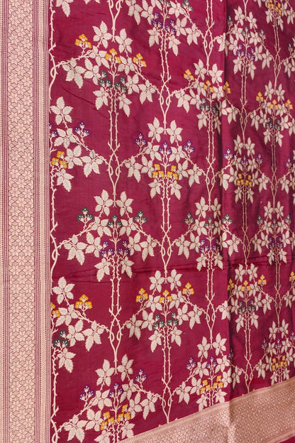 Red Banarasi Handloom Pure Katan Silk Jaal Work Dupatta - Luxurion World