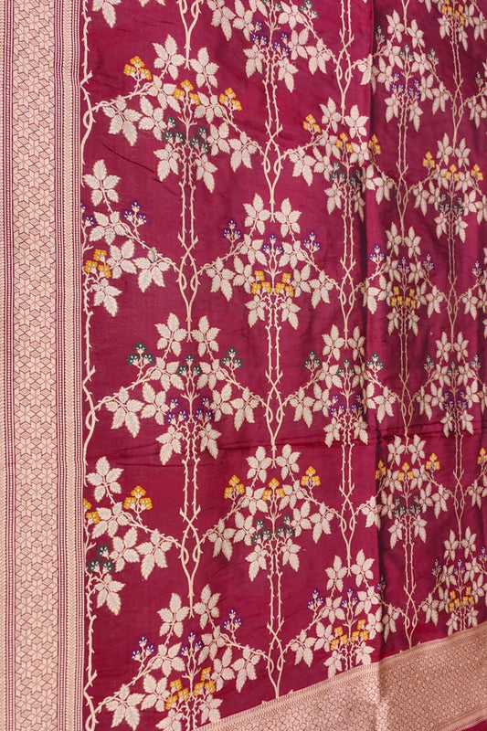 Red Banarasi Handloom Pure Katan Silk Jaal Work Dupatta - Luxurion World