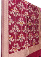 Red Banarasi Handloom Pure Katan Silk Jaal Work Dupatta - Luxurion World- Crafted Heirlooms