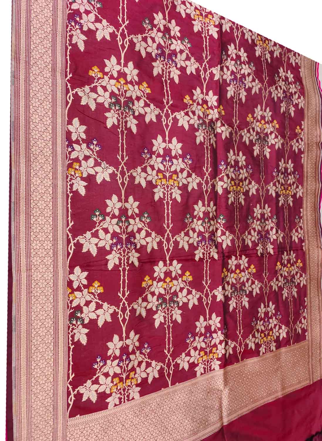 Red Banarasi Handloom Pure Katan Silk Jaal Work Dupatta - Luxurion World- Crafted Heirlooms