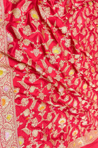 Red Handloom Banarasi Pure Katan Silk Meenakari Jaal Work Dupatta - Luxurion World- Crafted Heirlooms