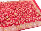 Red Handloom Banarasi Pure Katan Silk Meenakari Jaal Work Dupatta - Luxurion World- Crafted Heirlooms