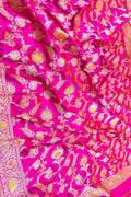 Pink Handloom Banarasi Pure Katan Silk Meenakari Jaal Work Dupatta - Luxurion World- Crafted Heirlooms