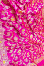 Pink Handloom Banarasi Pure Katan Silk Meenakari Jaal Work Dupatta - Luxurion World- Crafted Heirlooms